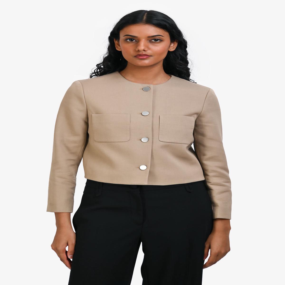Theory Beige Cotton/Wool Tweed Cropped Jacket Size 0