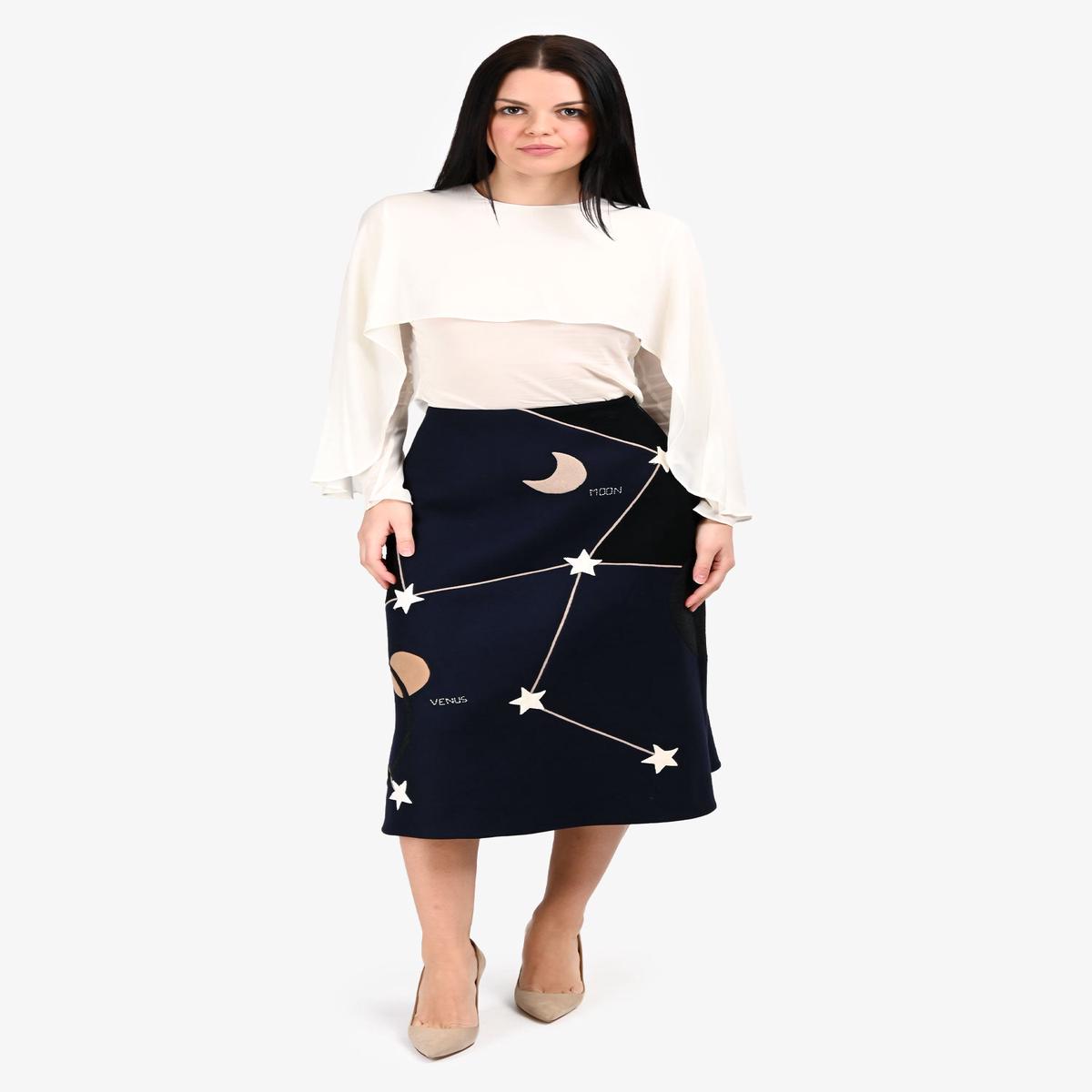 Valentino Navy Wool Constellation Midi Skirt Size 4