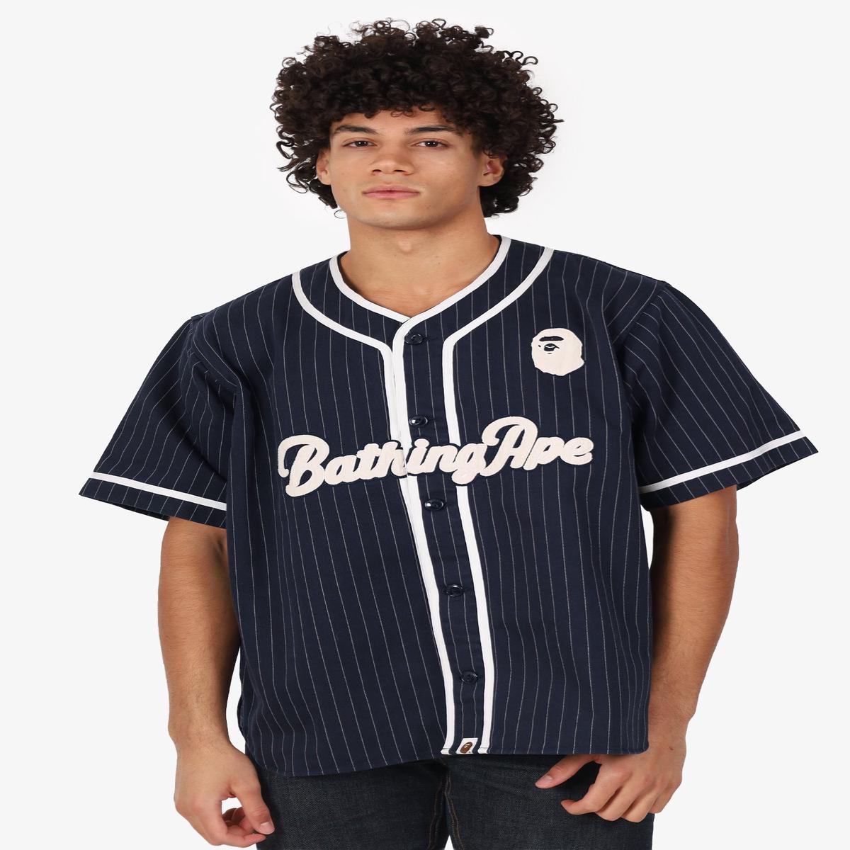 BAPE Navy Striped Baseball Shirt Size XL Mens