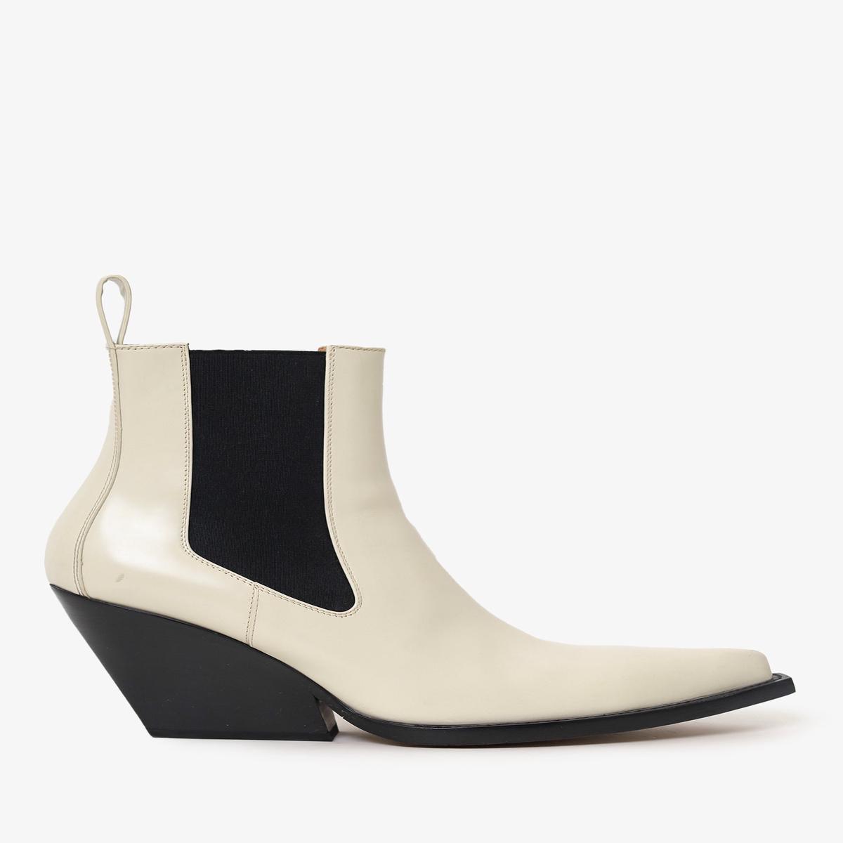 Bottega Veneta White Leather Lean Point-Toe Chelsea Boots Size 40