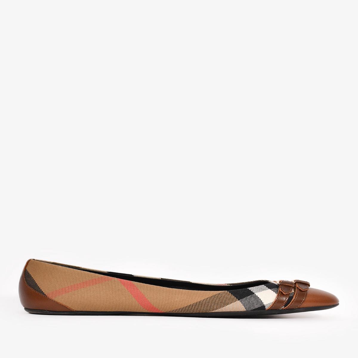 Burberry Brown Nova Check Canvas/Leather Buckled Ballet Flats Size 41