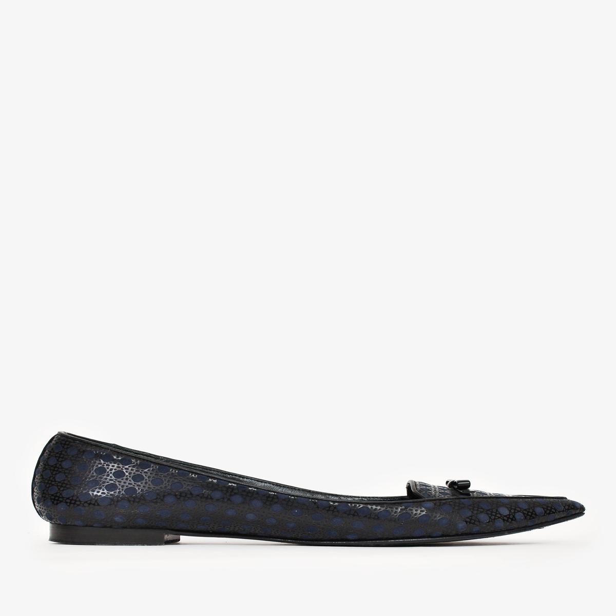 Christian Dior Navy/Black Leather Cannage Pattern Flats Size 39