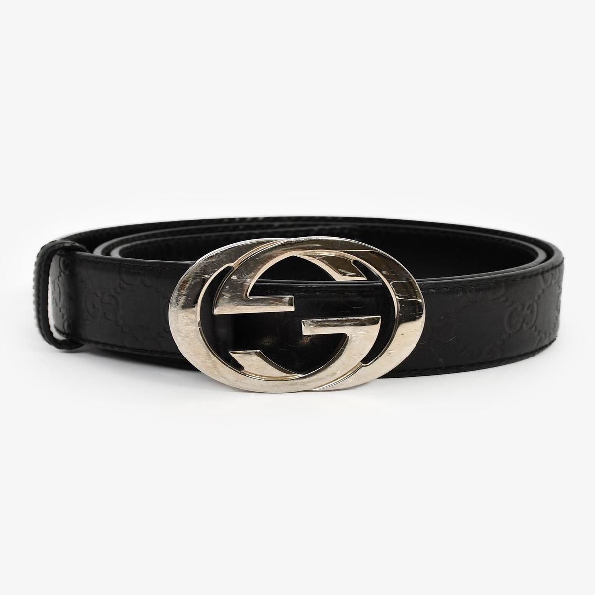 Gucci Black Leather GG Guccissima Belt Size 95