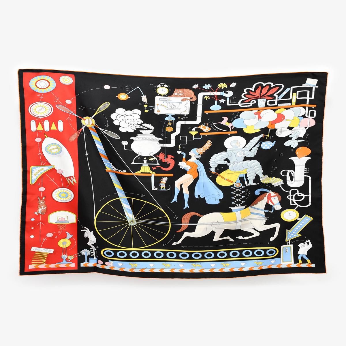 Hermes Black/Multicolour Silk 'Tea For Two' Scarf 90