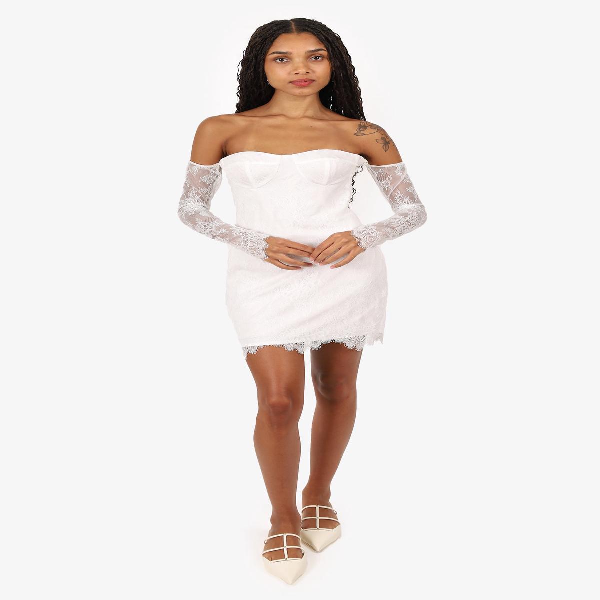 Katie May White Long Sleeve Lace 'Britt' Mini Dress Size L
