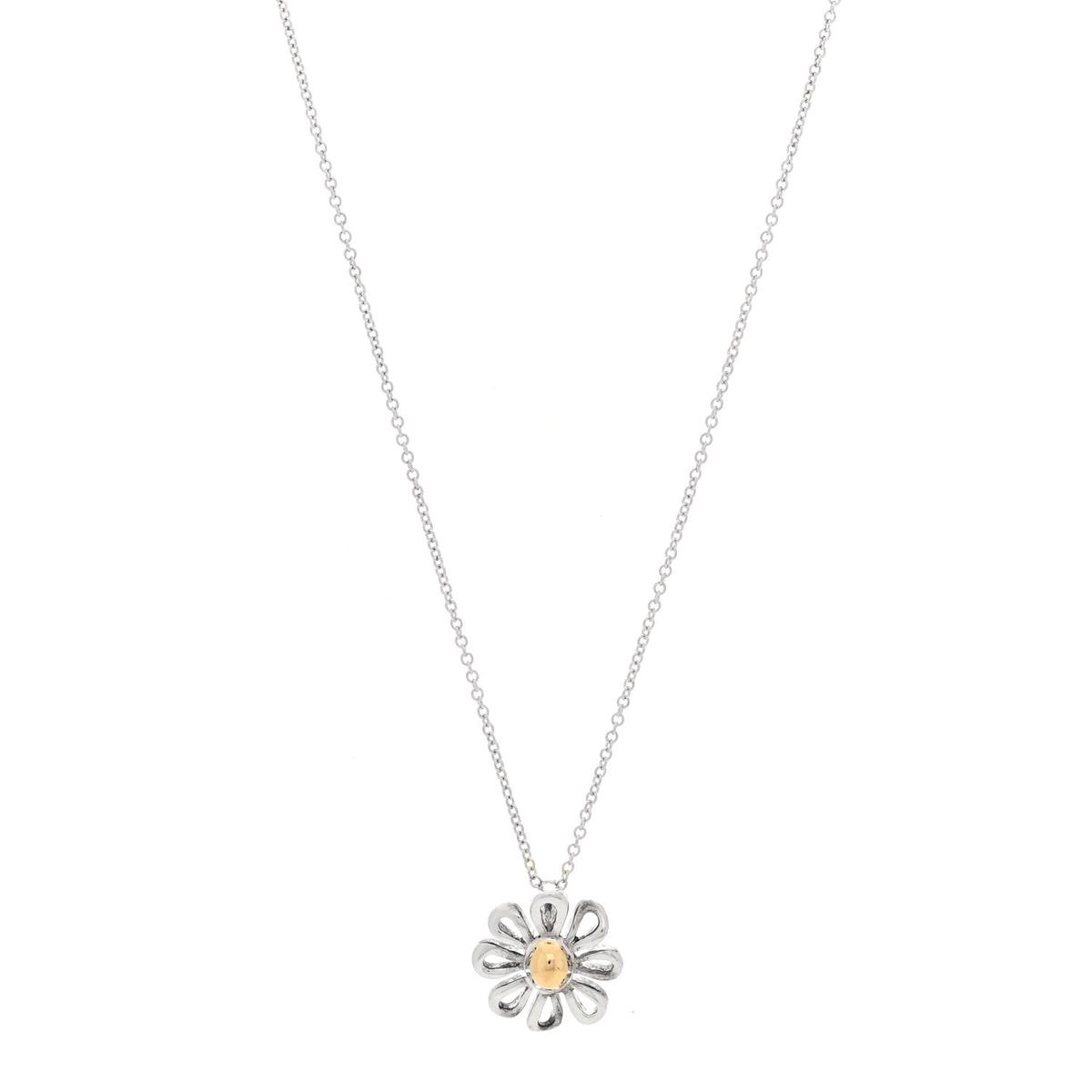 Sterling Silver 18K Yellow Gold Daisy Pendant Necklace