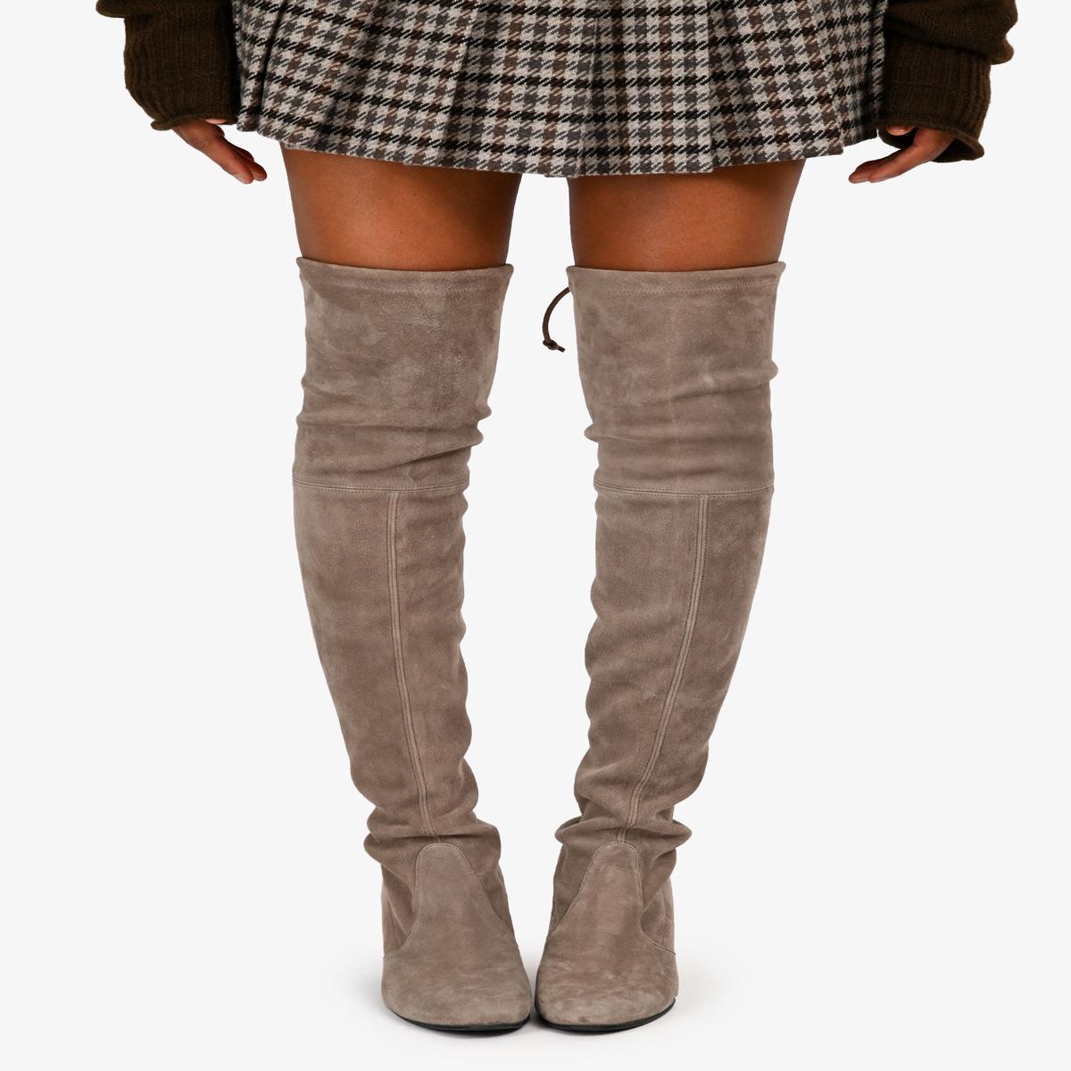 Stuart Weitzman Taupe Suede Thigh High Heeled Boots Size 7.5