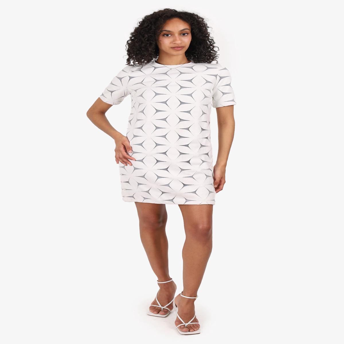 Victoria By Victoria Beckham White/Grey Floral Short Sleeve Mini Dress Size 6