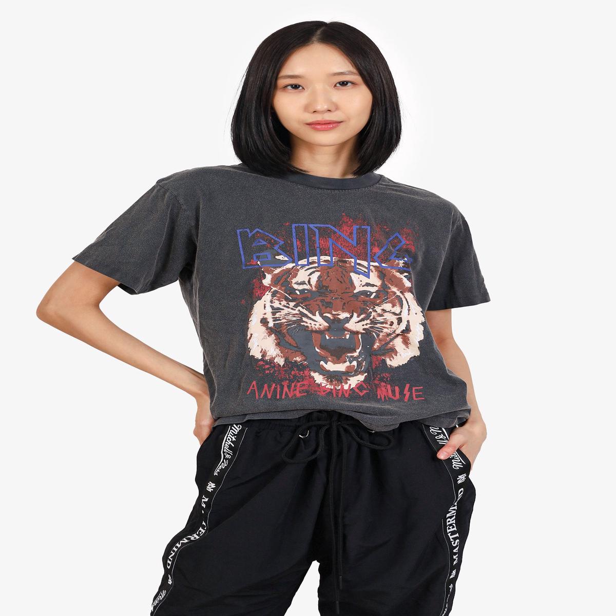 Anine Bing Washed Grey Tiger Print T-shirt Size XS