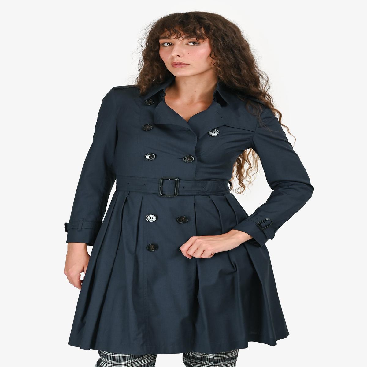 Burberry London Navy Wool/Silk Double Breasted Pleated Back Trench Coat Size 2 US