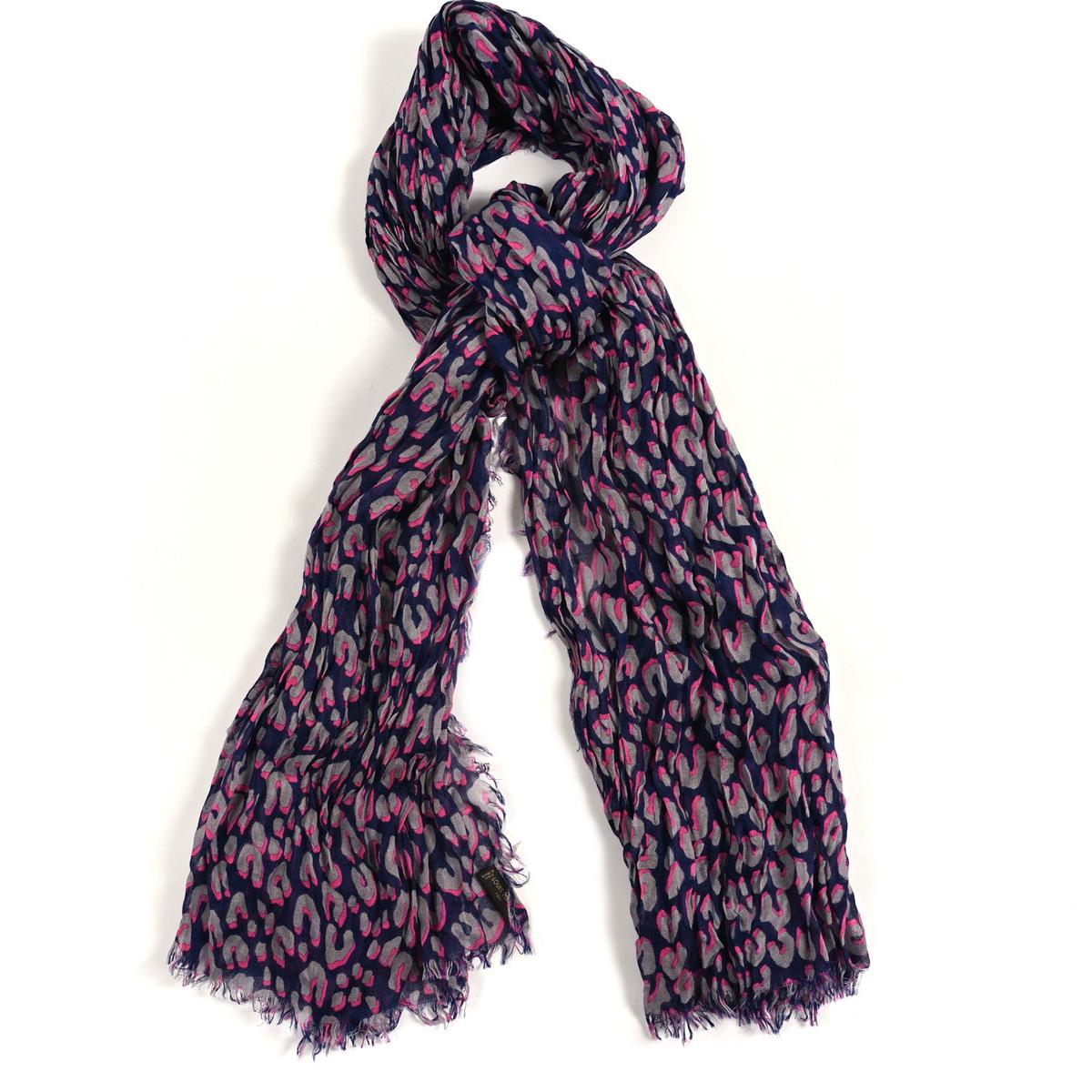 Cashmere Silk Sprouse Leopard Shawl Scarf Blue Nuit