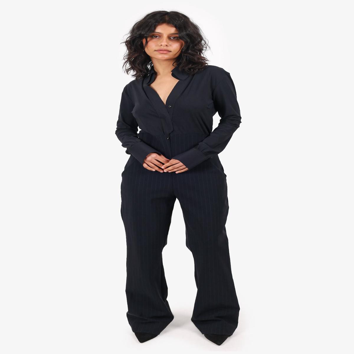 Chiara Boni Black Striped Jumpsuit Size 44