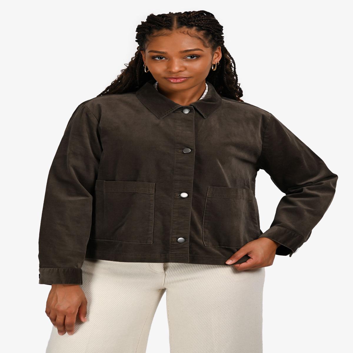 Eileen Fisher Dark Grey Stretch Velveteen Button Up Jacket Size M