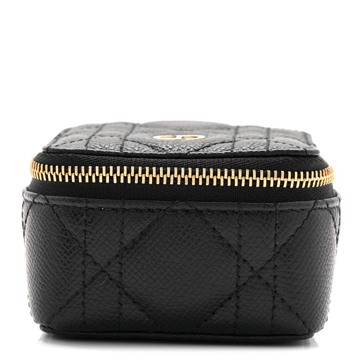 Grained Calfskin Cannage Mini Caro Jewelry Case Black