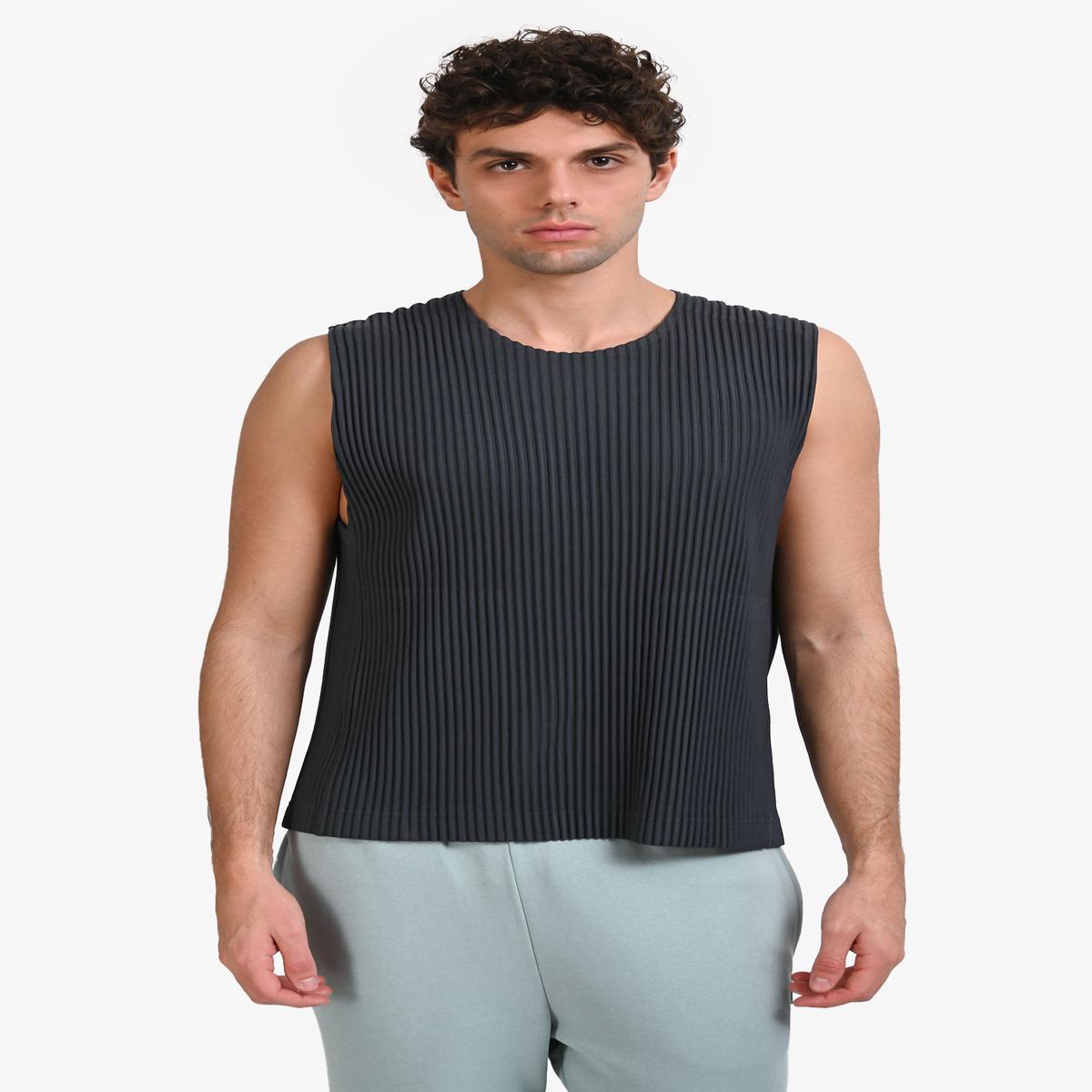 Issey Miyake Homme Pliss Grey Pleated Tank Top Size 3 Mens