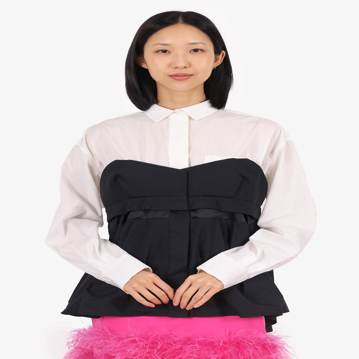 Sacai Black/White Corset Layered Poplin Peplum Blouse Size 3