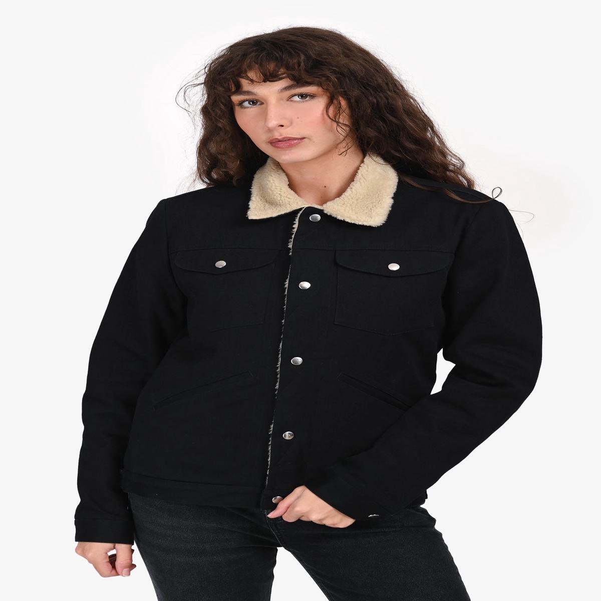 Sandro Black Denim/Faux Shearling Jacket Size S