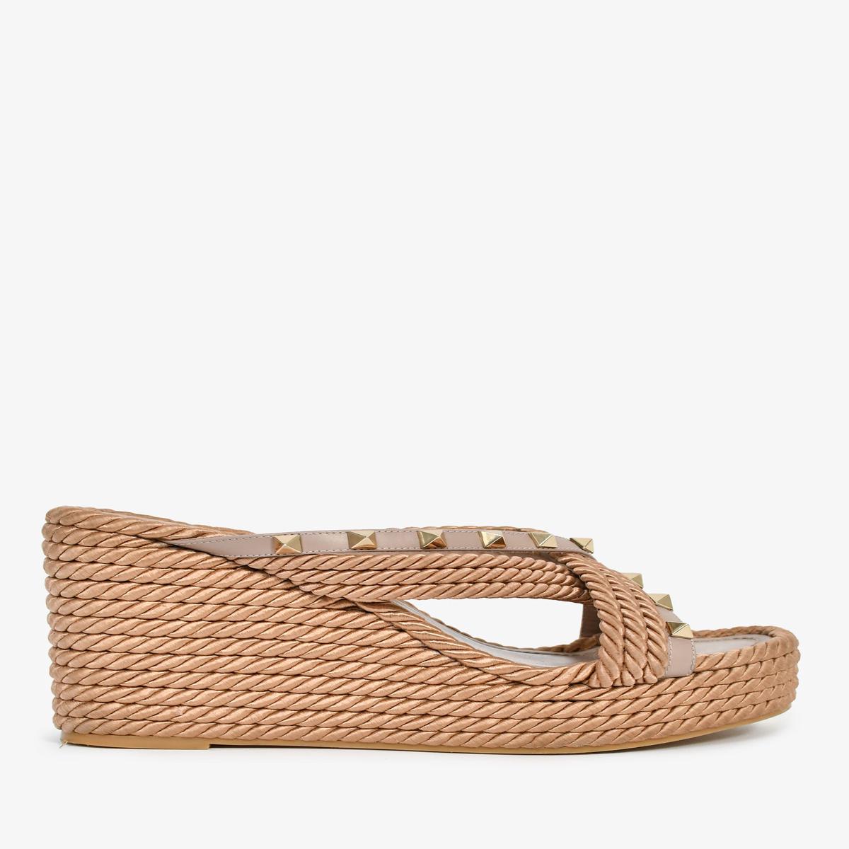 Valentino Mauve Leather/Rope Detail Rockstud Wedge Heels Size 37