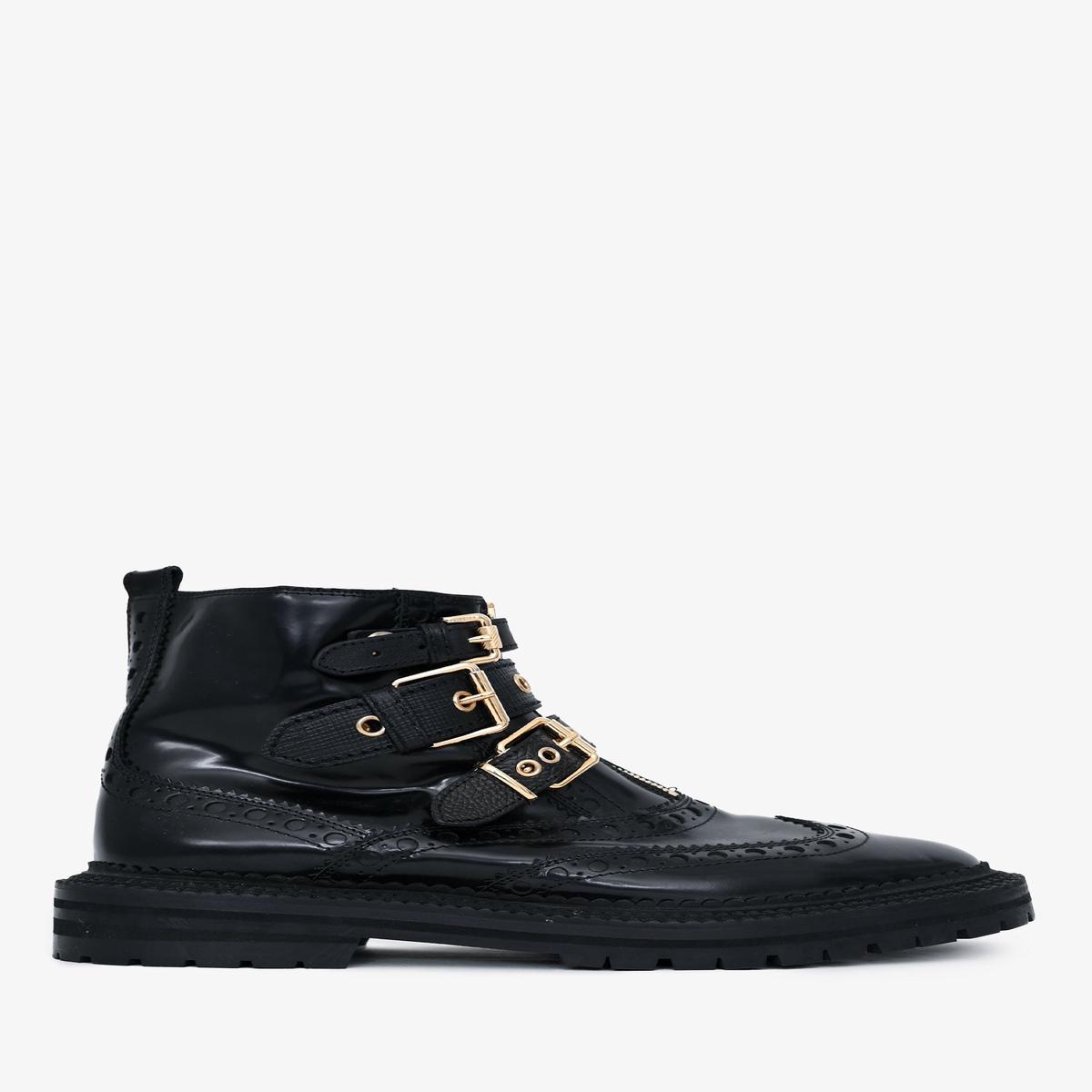 Burberry Black Leather Gold Buckle Ankle Boots Size 39