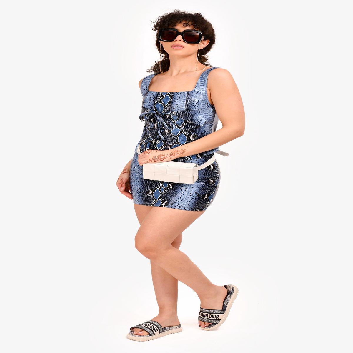 Camila Coelho Blue Snake Print Mini Skirt Size S