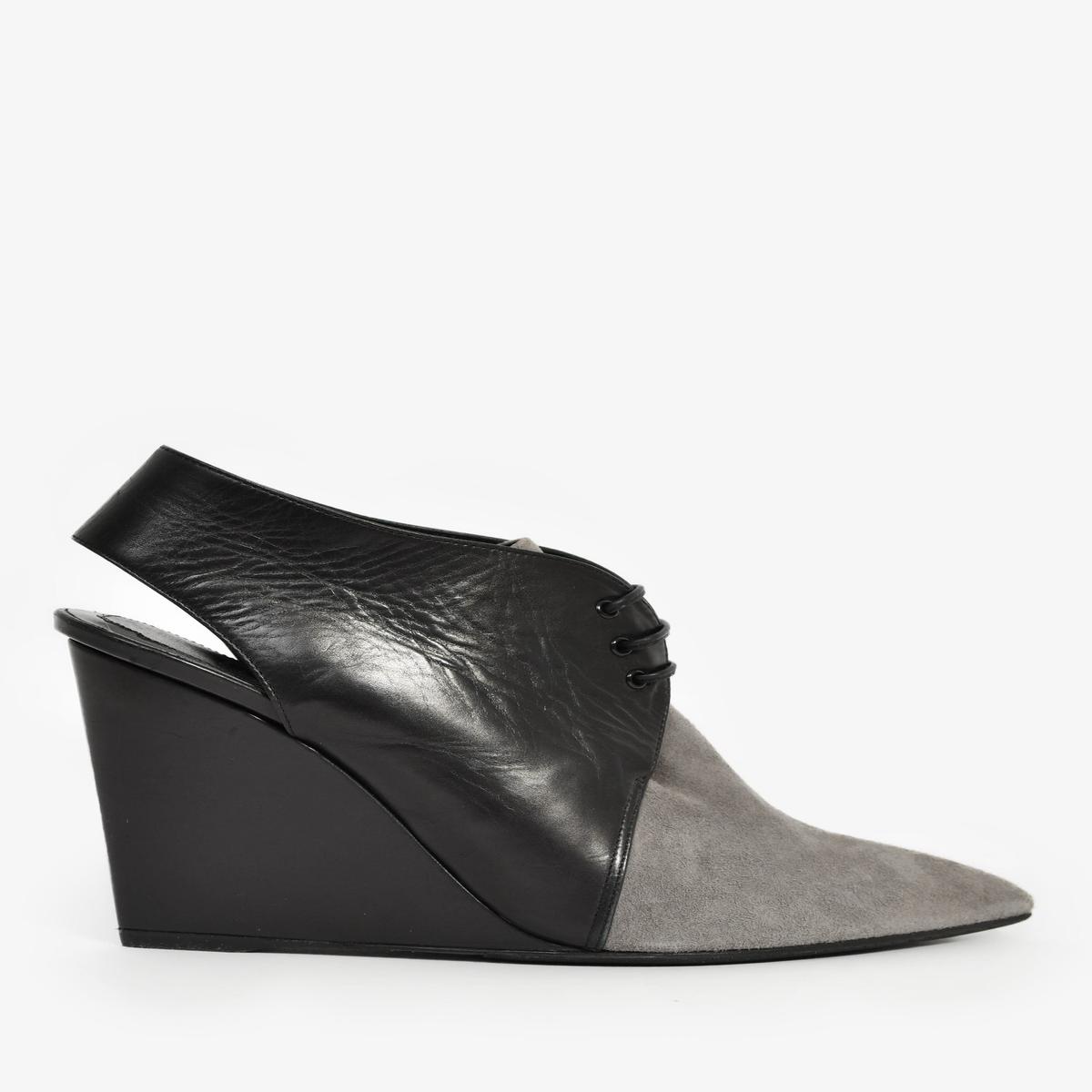 Christian Dior Black Leather/Grey Suede Tie Wedges Size 36