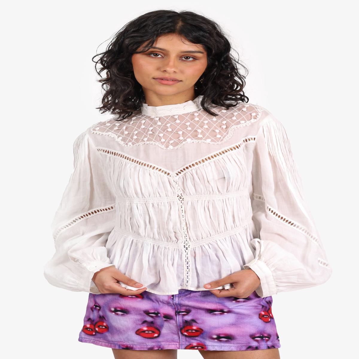 Isabel Marant White Crochet Lace Detail Top Size 36