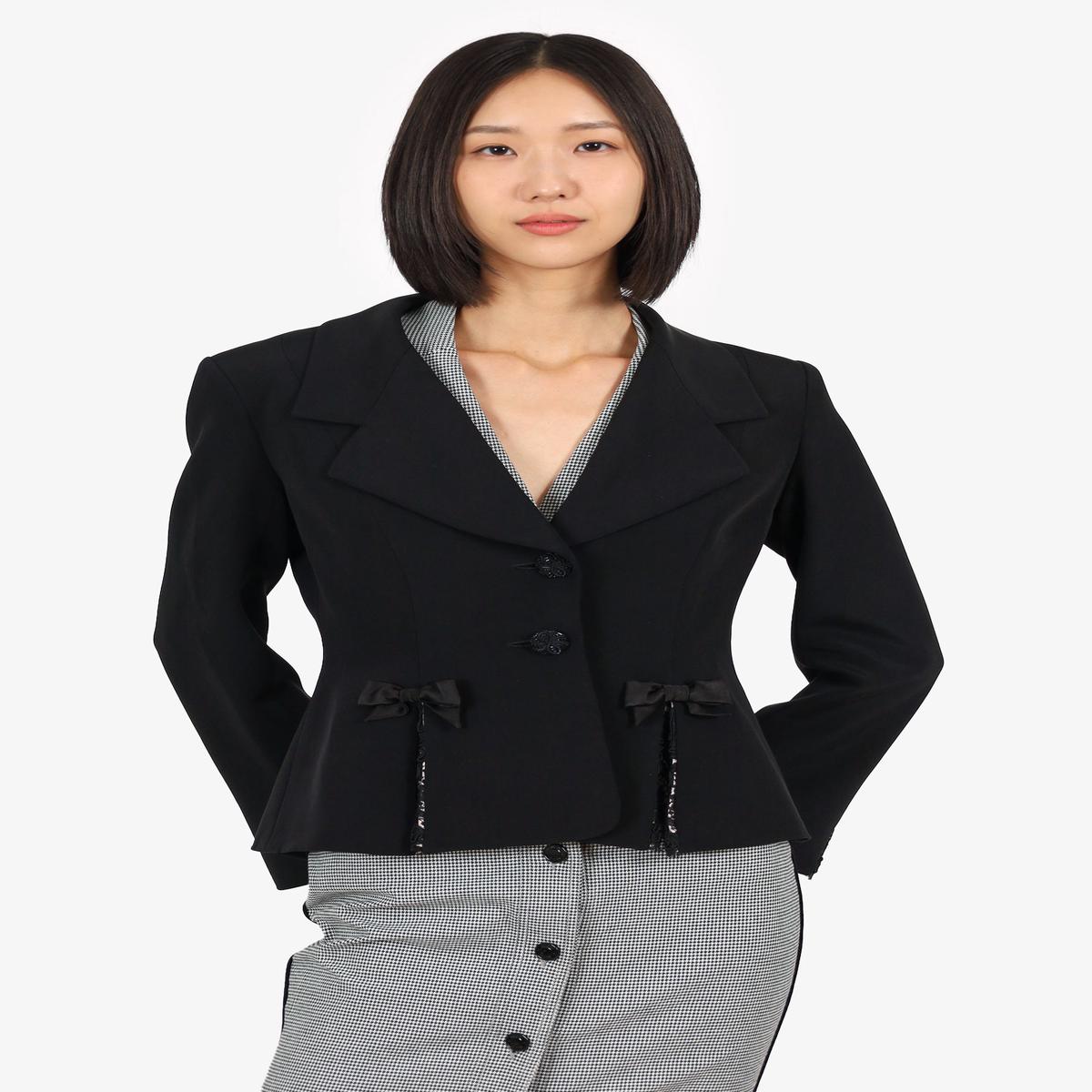 Louis Feraud Black Silk Single Breasted Bow Detail Blazer Size 6