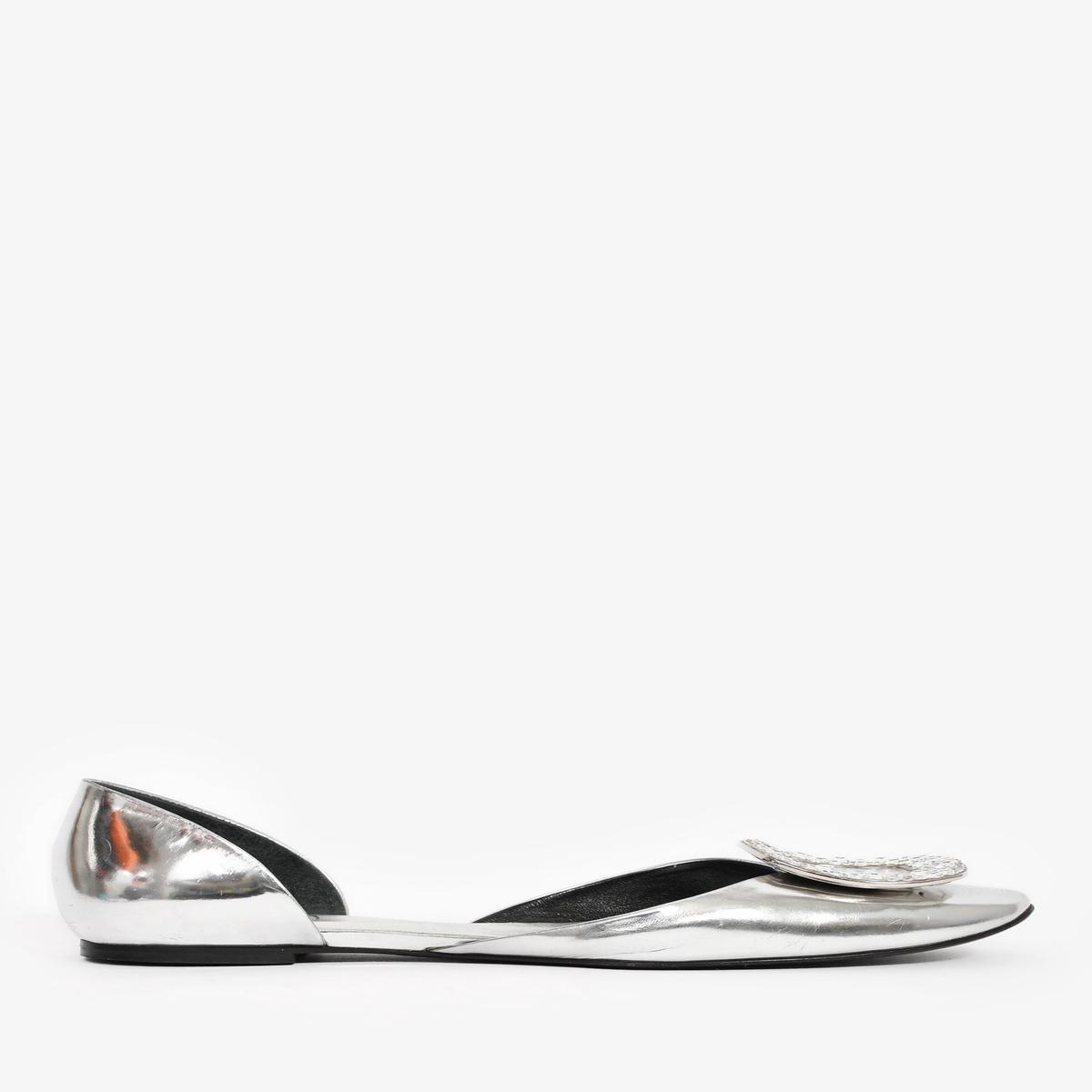 Roger Vivier Sliver Patent Leather Embellished Flats Size 6.5