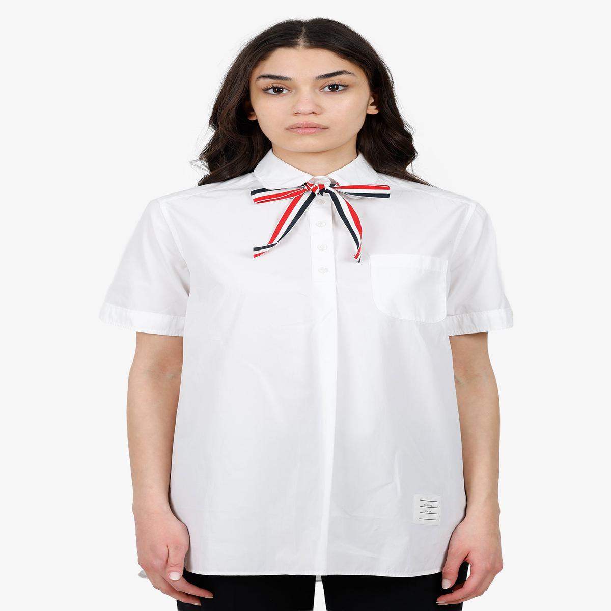 Thom Browne White Bow Detail Short Sleeve Shirt Size 40