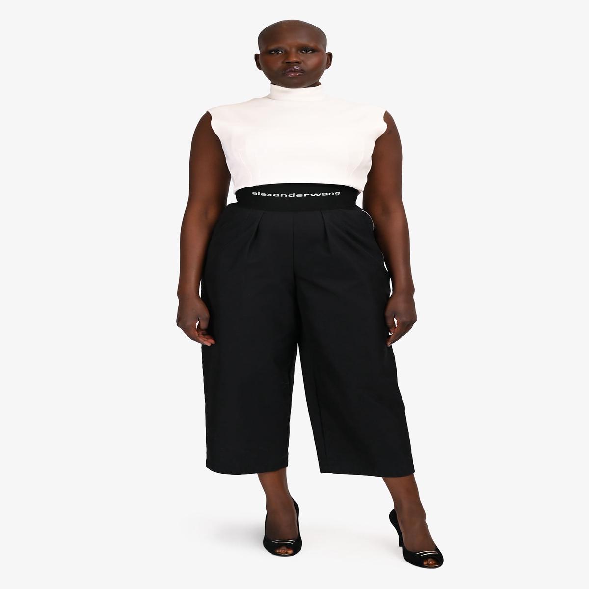 Alexander Wang Black Logo Waistband Wide Legged Trousers