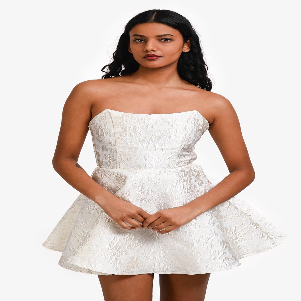 Elliatt White Floral Embroidered Strapless 'Gala' Mini Dress Size XS