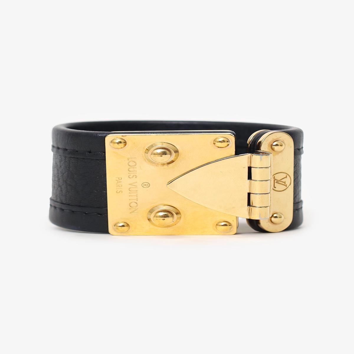 Louis Vuitton Black Leather Suhali S Lock Bracelet