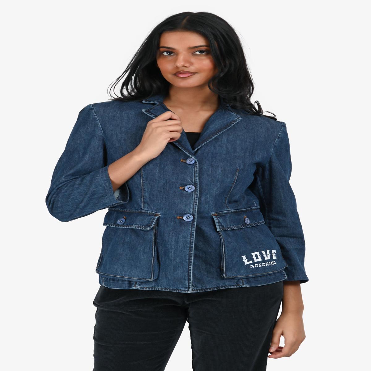 Love Moschino Blue Denim Logo Blazer Size 2