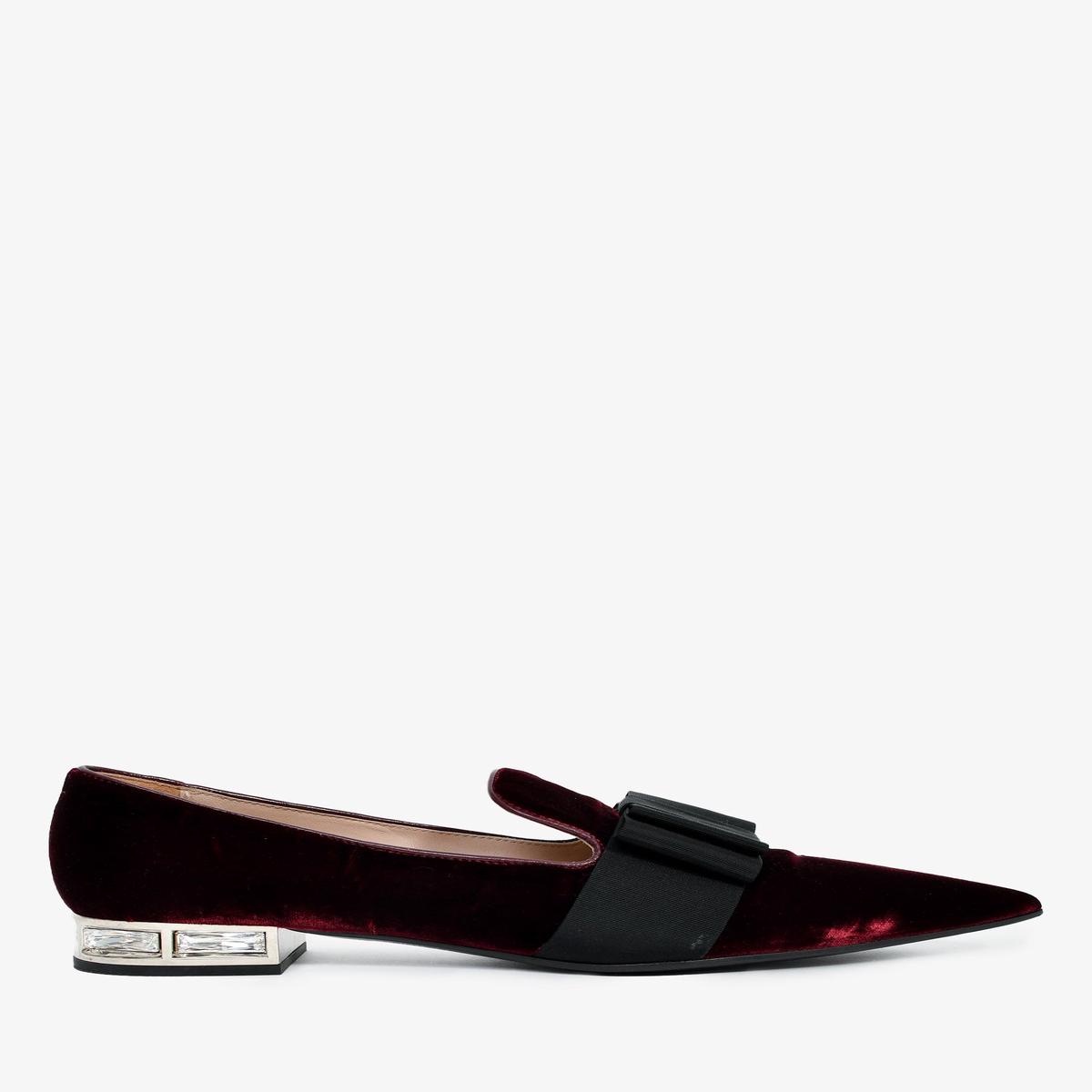 Miu Miu Burgundy Velvet Patent Bow Flats with Crystal Embellishment Size 37.5
