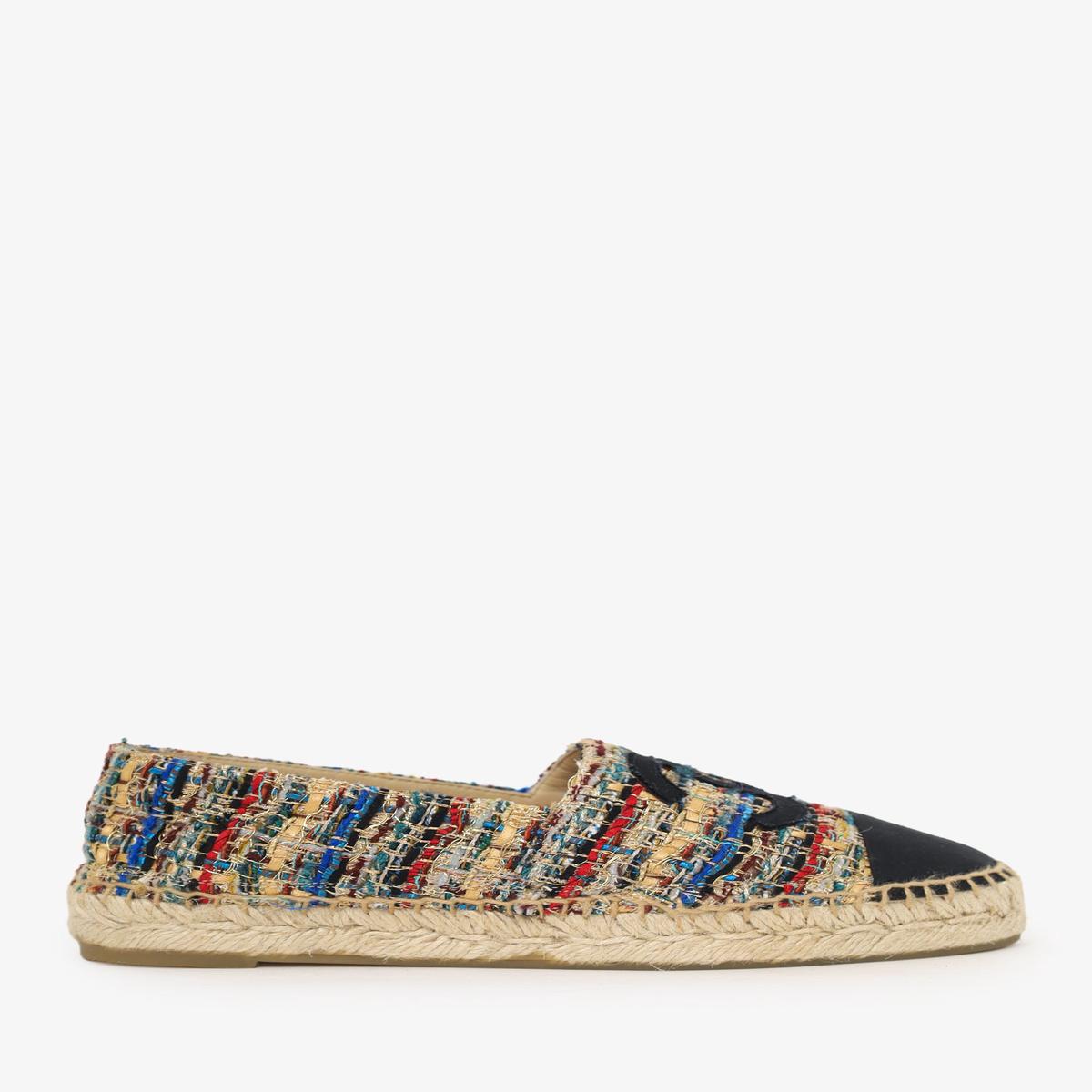 Pre-Loved Chanel Gold/Multicolour Metallic Tweed Espadrille Flats Size 36