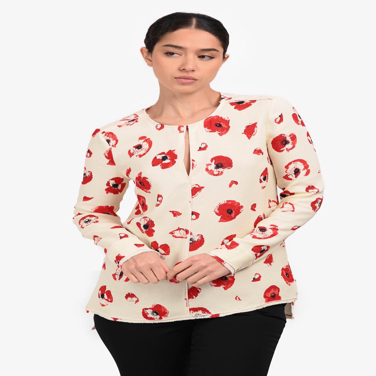 Proenza Schouler Cream/Red Floral Long Sleeve Top Size 2