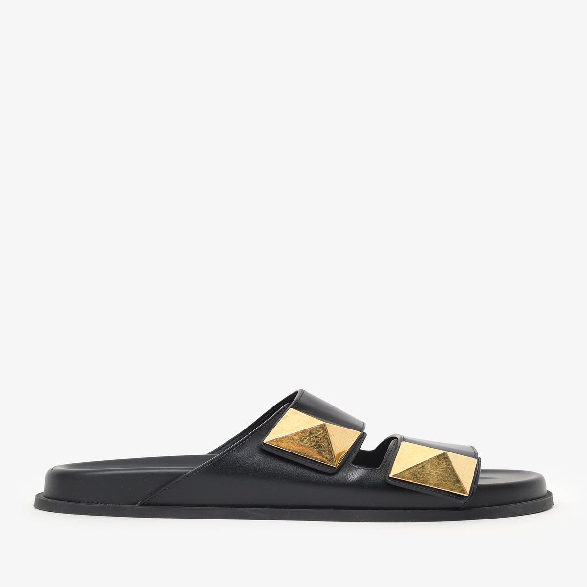 Valentino Black Leather Large Rockstud Sandals Size 38