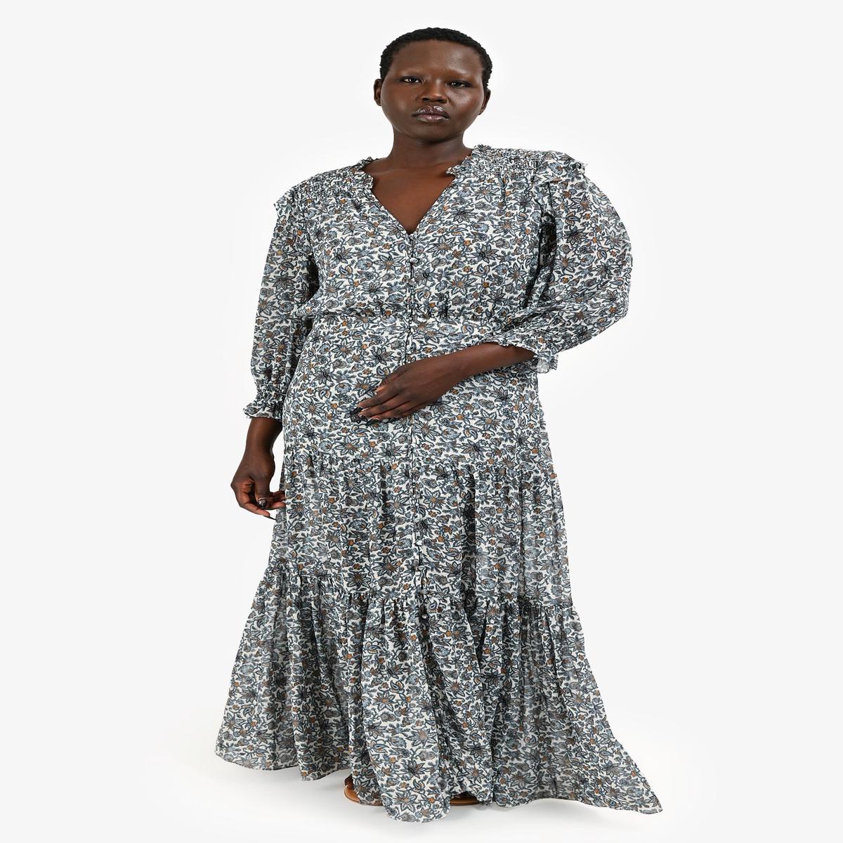 Veronica Beard Navy Silk Floral Printed Maxi Dress Size 14