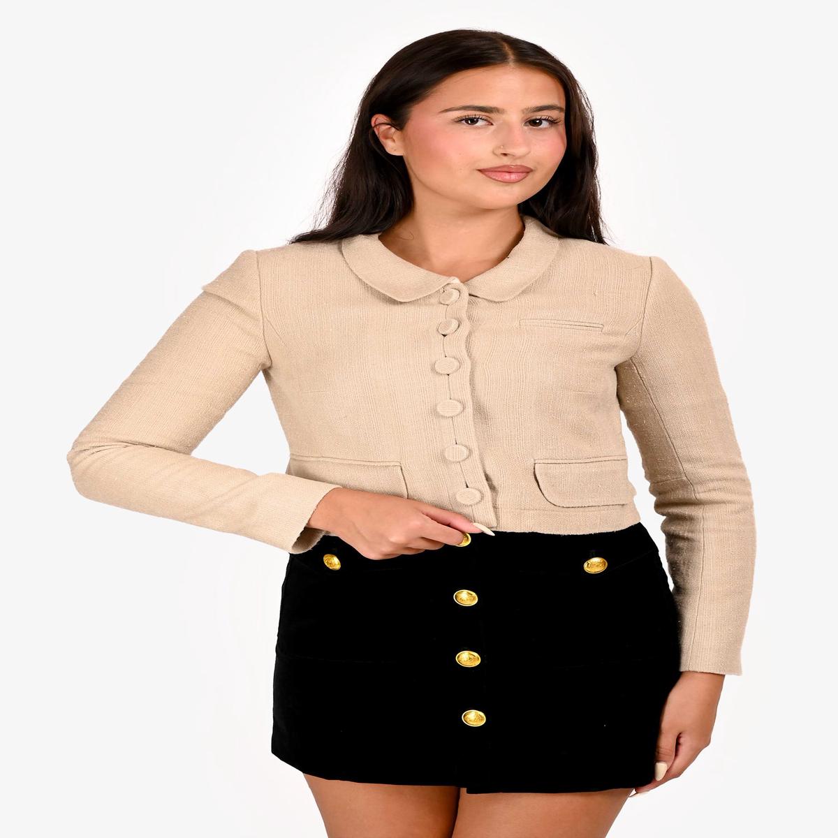 Chloe Cream Silk Tweed Crop Blazer Size 38