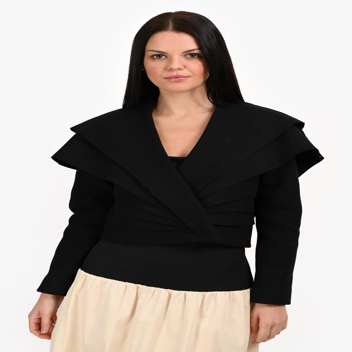 Cult Gaia Black Pleated Cropped Buttoned Jacket Estimated Size M