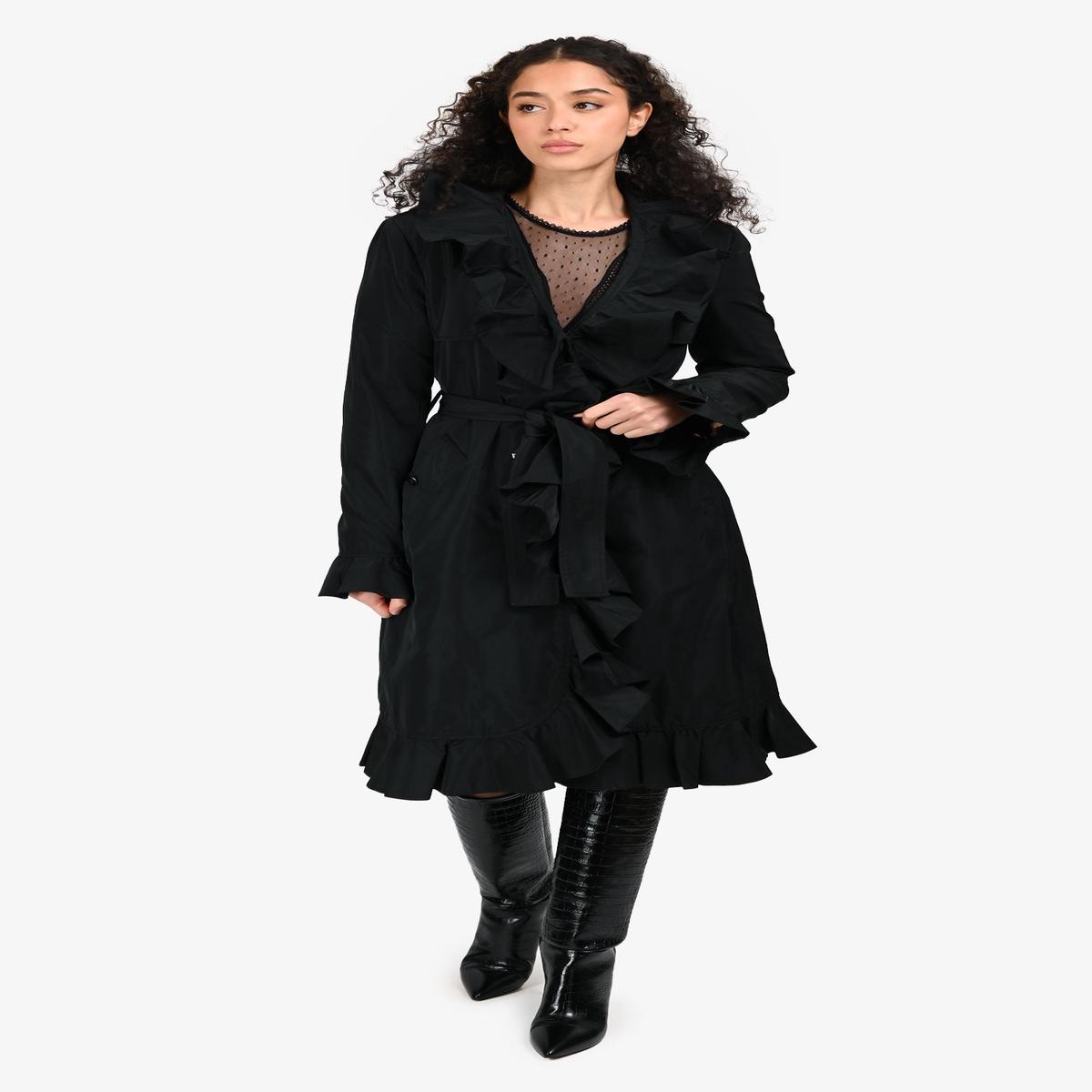 Dolce & Gabbana Black Nylon Ruffle Trench Coat Size 42