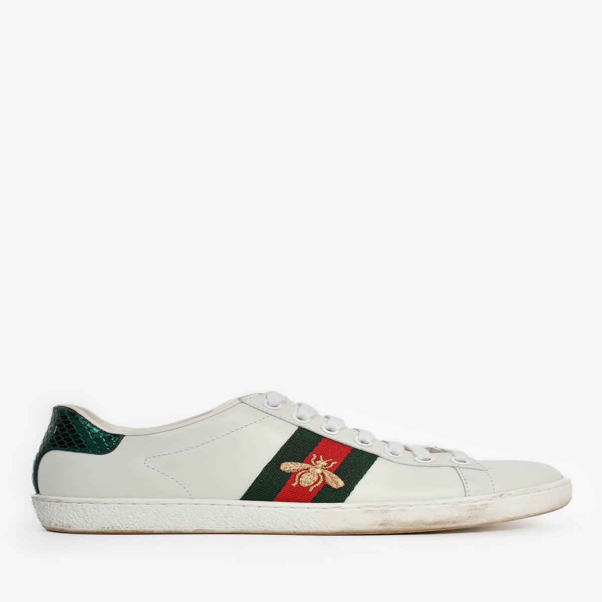 Gucci White Leather Green/Red Stripe Bee Motif Sneakers Size 34.5