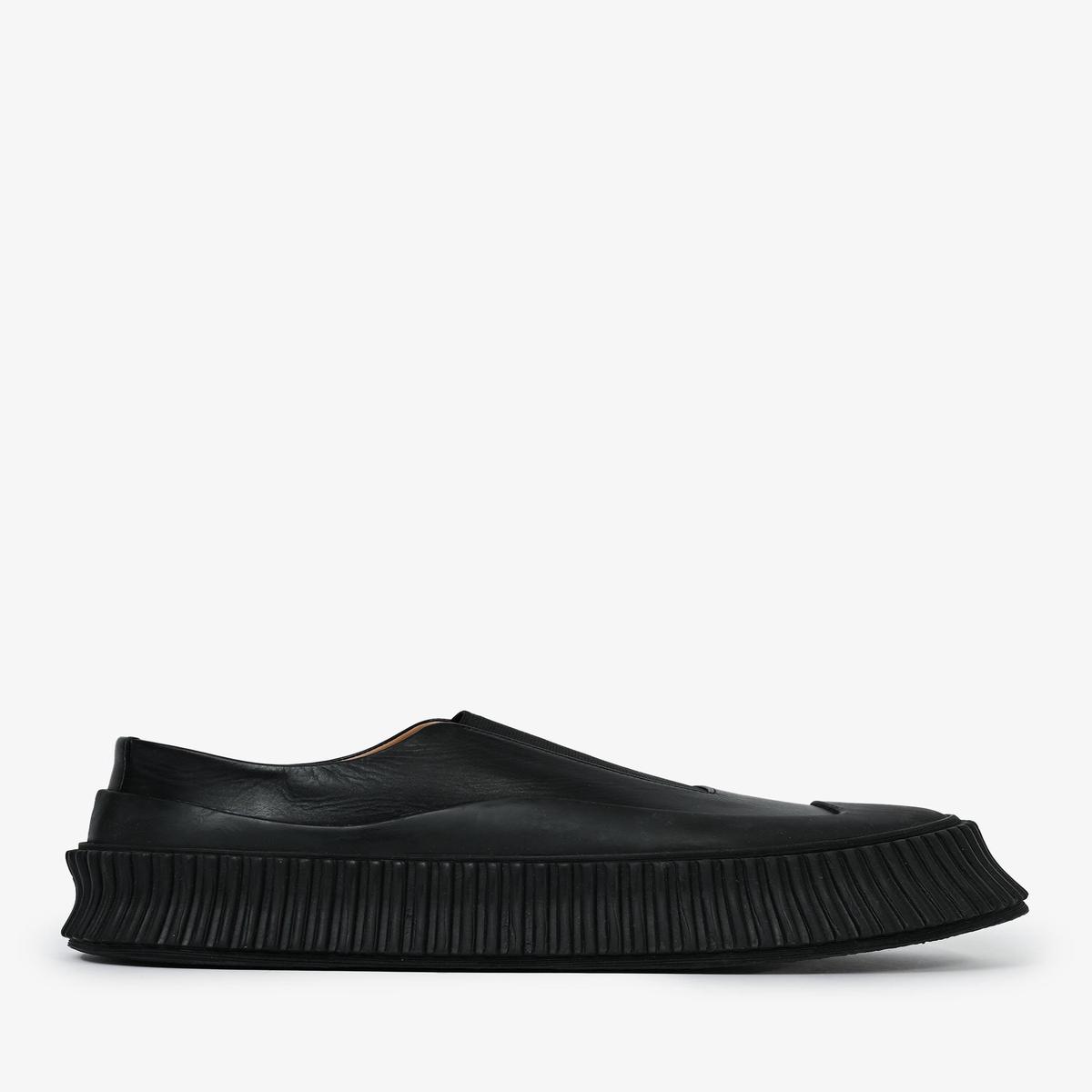 Jil Sander Black Baby Calfskin 'Agnellato' Slip On Sneakers Size 36