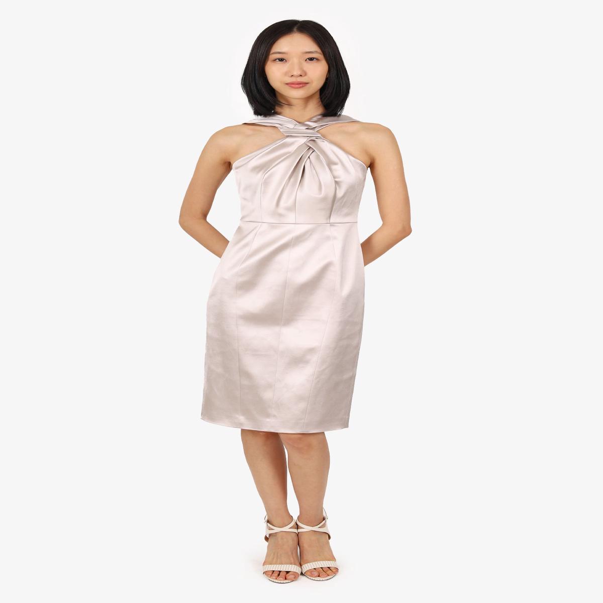 Karen Millen Champagne Satin Draped Crisscross Dress Size 38