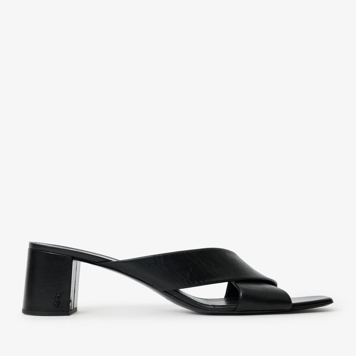 Saint Laurent Black Leather Loulou Criss Cross Mules Size 41