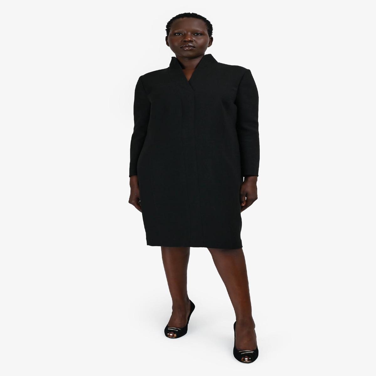 Akris Black V-Neck Long Sleeve Midi Dress Size 16