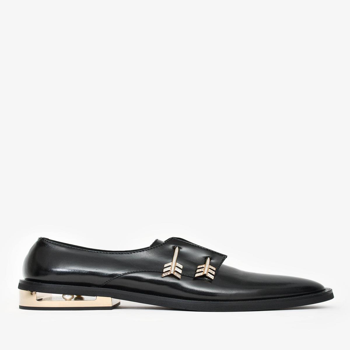 Coliac Black Brushed Leather Crystal Embellished Loafers Size 38.5