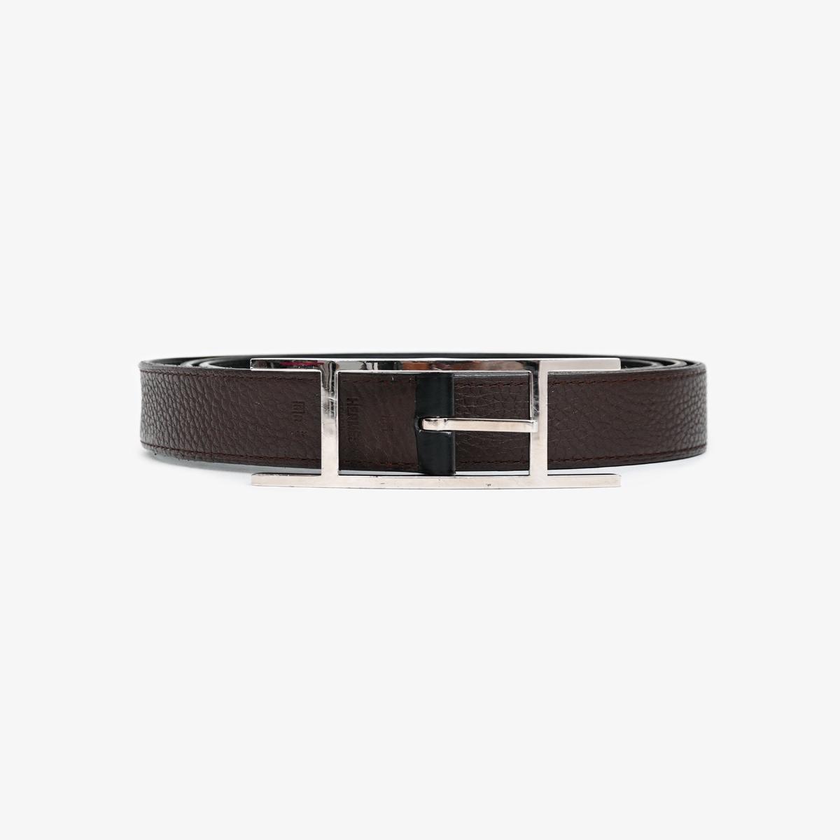 Herms Black/Brown Leather Quentin Reversible Belt Size 105