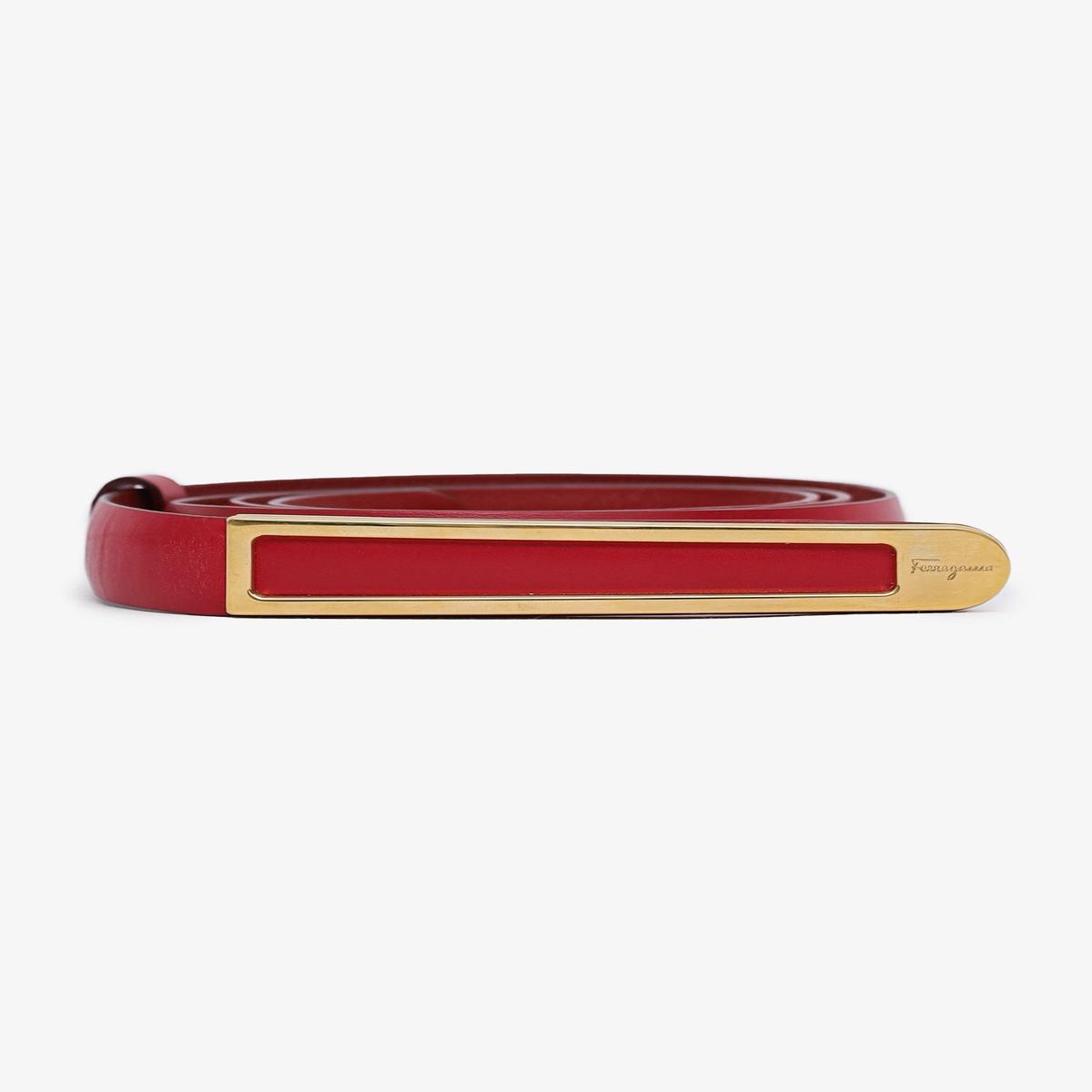 Salvatore Ferragamo Red Leather Long Rectangle Buckle Belt