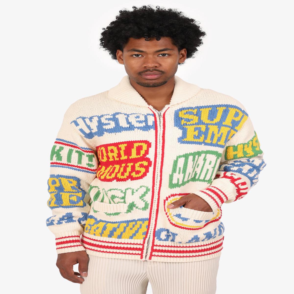 Supreme x Hysteric Glamour Cream/Multicolour Logos Zip Up Sweater Size M Mens